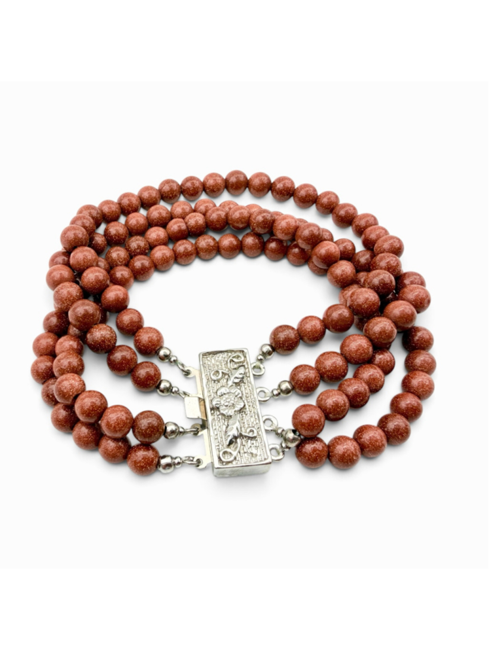 Vintage 1960s Goldstone Multi Strand Bracelet, Brown Goldstone Glass Bead